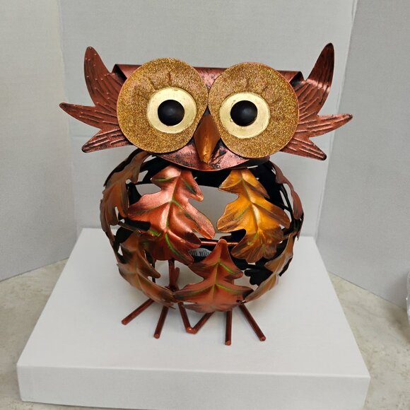 Owl Metal Tealight Candle / Lantern Holder   Body Cooper/Gold Mate Finish - Picture 1 of 4